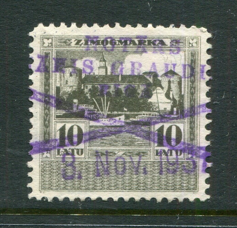 x96 - LATVIA 1934 Issue REVENUE Stamp. 10L Gray-Green. Used