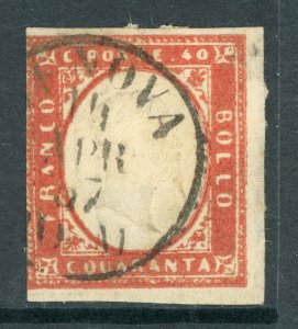 Italy 1857 Sardinia 40¢ Vermillion Scott #13 VFU O918 ⭐⭐⭐⭐⭐