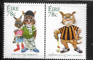 IRELAND, 1755A, MNH, PAIR, CAT CARTOONS