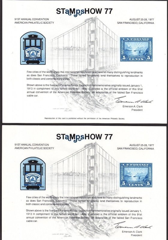 US 1977-80 APS Stamp Show Souvenir Cards lot of 5