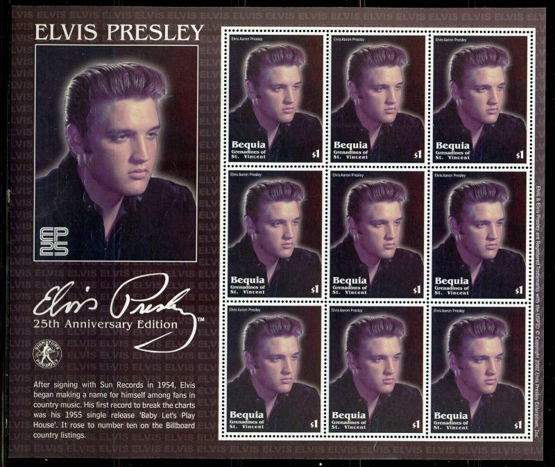 BEQUIA  PRESLEY 25th  ANNIVERSARY SHEET MINT NH