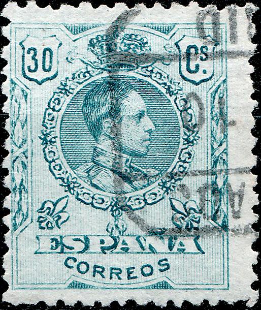 SPAIN - 1910 Mi.237Aa / Ed.275a 30c bluish green (A.065.254) medallón VF Used