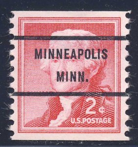 Minneapolis MN, 1055-71 Bureau Precancel, 2¢ coil Jefferson