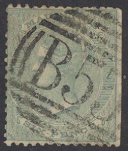 Mauritius Sc# 37a Used 1865 6p yellow green Queen Victoria 