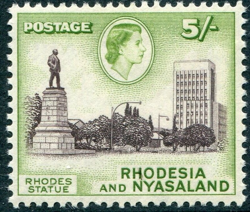 RHODESIA & NYASALAND-1959-62 5/- Deep Chocolate & Yellow-Green Sg 29 LMM V48309