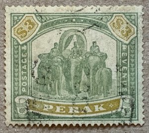 Perak 1896 $3 Elephants, used with unknown cancel. Scott 59, CV $575.00, SG 78