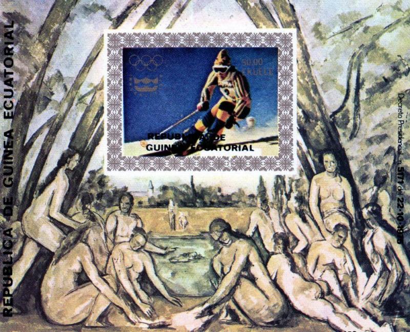 Equatorial Guinea 1976 Mi#A216/C216  Innsbruck Olympic/Nudes Paintings 3 S/S MNH