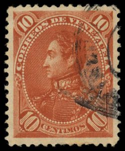 VENEZUELA Sc 75 VF/USED - 1882 10c red brn -  Simon Bolivar - Nice Stamp