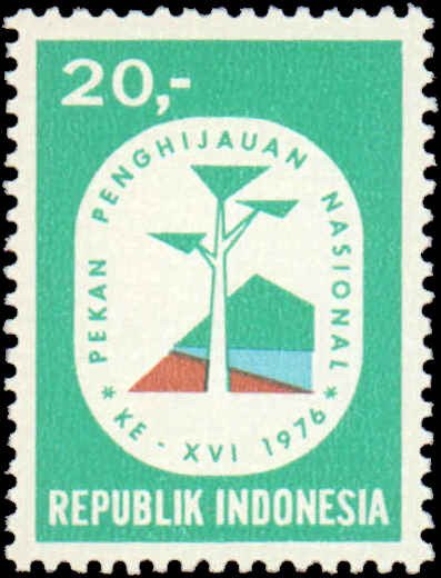 Indonesia #981, Complete Set, 1976, Trees, Mountains, Never Hinged