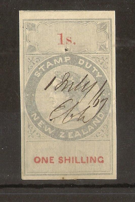 New Zealand 1866 1s Stamp Duty BF-No.10 - 4 Margins