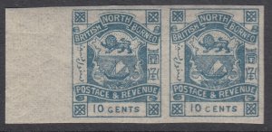 SG 44d North Borneo 1887-92. 10c dull blue imperf pair. Fine unmounted mint...