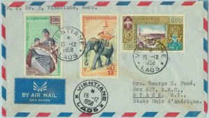 94653 - LAOS -  Postal History - Airmail COVER to USA  - UNESCO Elephants 1958