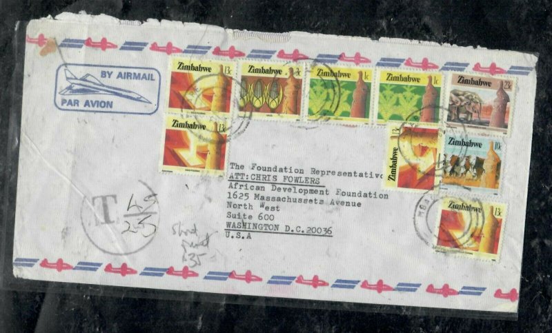 ZIMBABWE COVER (PP0301B)    9 STAMP A/M COVER TAXED POSTAGE DUE COVER TO USA