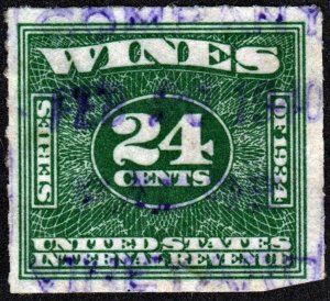 RE100 24¢ Wine Revenue Stamp (1934) Used/Fault