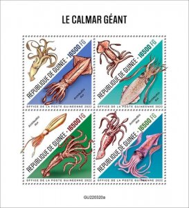 Guinea - 2022 Giant Squid on Stamps - 4 Stamp Sheet - GU220320a