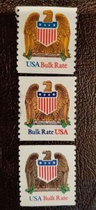 US Scott # 2602-2604; Three used (10c) Eagle/Shield coils, 1991-93; VF centering