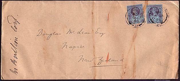 GB 1898 cover to New Zealand with QV 2½(2) ex London