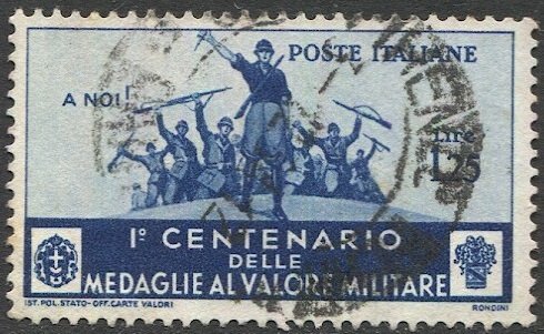 ITALY 1934 Sc 338  1,25L blue Used  F-VF, Artillery, Guns