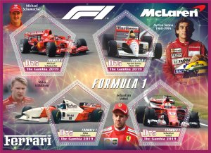 Stamps. Cars.  Formula one, McLaren, Ferrari 2019 year 1+1 sheets perforated