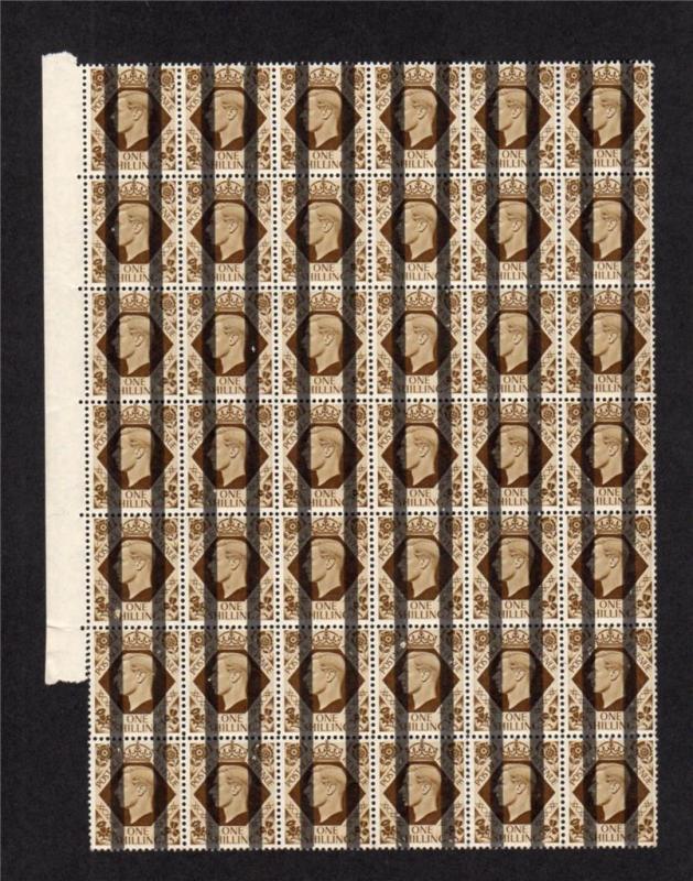 GEORGE VI 1/- UNMOUNTED MINT BLOCK OF 42x POST OFFICE TRAINING STAMPS