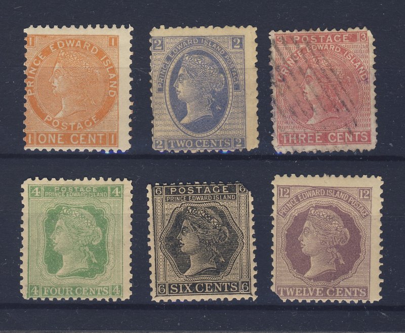 6x P.E.I. Mint Stamps; #11-1c 12-2c 13-3c 14-4c 15-6c 16-12c Guide Value=$70.00