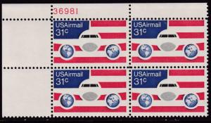 United States 1974  31cent Plane & Globe Plate Number Block VF/NH