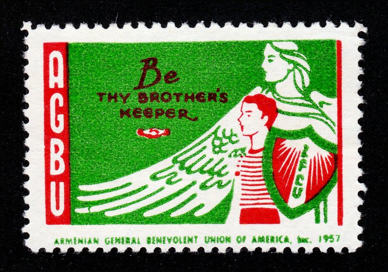 AGBU 'BE THY BROTHER'S KEEPER' ARMENIAN POSTER STAMP SEAL 1957 MNG