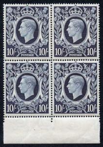 SG478 1939 10/- Dark Blue U/M Marginal Block of Four