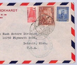 COLOMBIA Air Mai WW2 Censor Cover *Cali* 1945 USA Detroit {samwells-covers}YU135