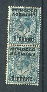 MOROCCO AGENCIES; 1920s early GV surcharged 1Fr. fine used Pair