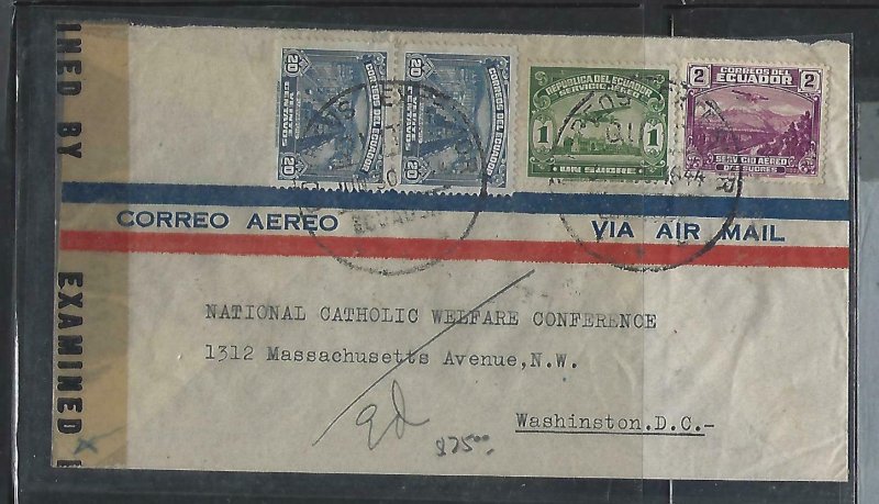 ECUADOR  COVER (P2709B) 1944 CENSOR A/M  1C+2C+20CX2  TO USA