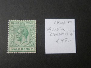 Bahamas 1924 SG 115a Elonged E MNH