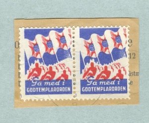 Sweden. Pair Poster Stamp  On Paper. Cancel. IOGT 1943. Godtemplar Order.