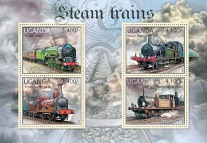 UGANDA - 2012 - Steam Trains - Perf 4v Sheet - Mint Never Hinged