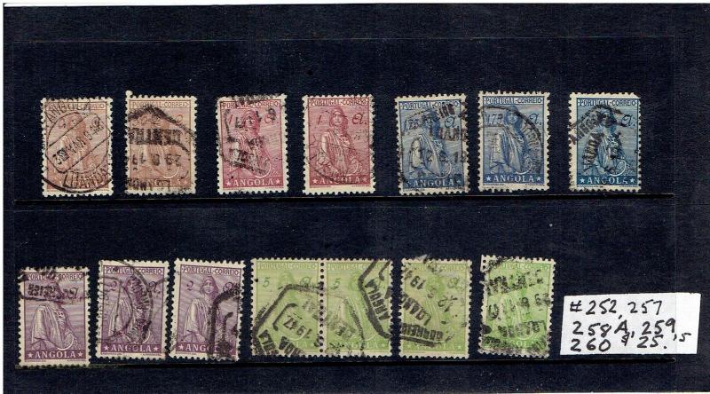 ANGOLA, USED,118, 252,257 258A, 259,260,282,287,290,310,311,327,C22,