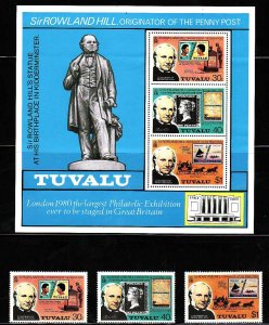 Tuvalu-Sc#122-4a- id7-unused NH set + sheet-Stamp on Stamp-Sir Rowland Hill-1979