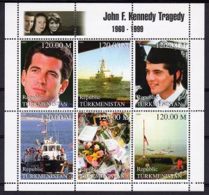 TURKMENISTAN  1999  JOHN F. KENNEDY Jr.TRAGEDY/SHIPS SHEET (6) MNH