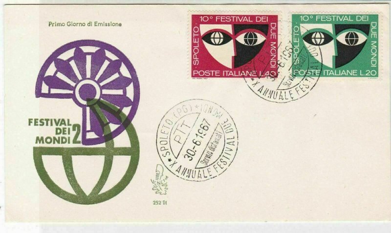 Italy 1967 Festival of the Worlds 2 FDC Two Cancels & Stamps Cover ref 22450