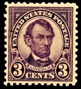 US 555 MH VF 3 Cent Lincoln - Violet  Perforated 11