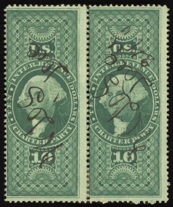 US Scott R93c Used $10 green Charter Party Revenue Lot AR024 bhmstamps