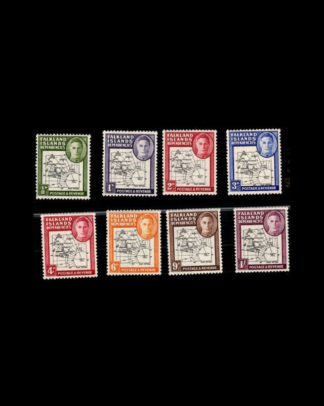 VINTAGE: FALKLAND ISLANDS 1948 OG PH NH  SCOTT#1L1-1L8 $18.40 LOT#VSAFALK1948R-K