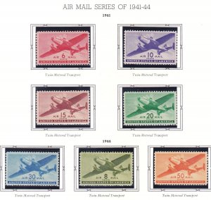 US C25-31 Mint OG 1941-44 Twin-Motored Transport Plane Full Set of 7 VF-XF 