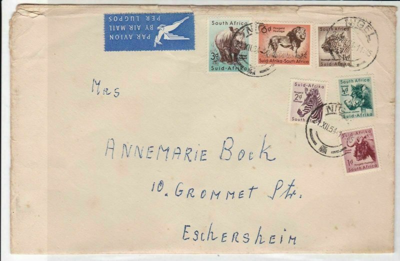 South Africa 1954 Airmail to Germany Multiple Animal Stamps Cover Ref 29311