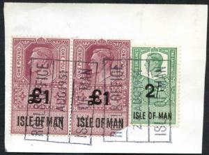 Isle of Man KGVI One Pound Pair + 2/- Key Plate Type Revenues CDS on Piece