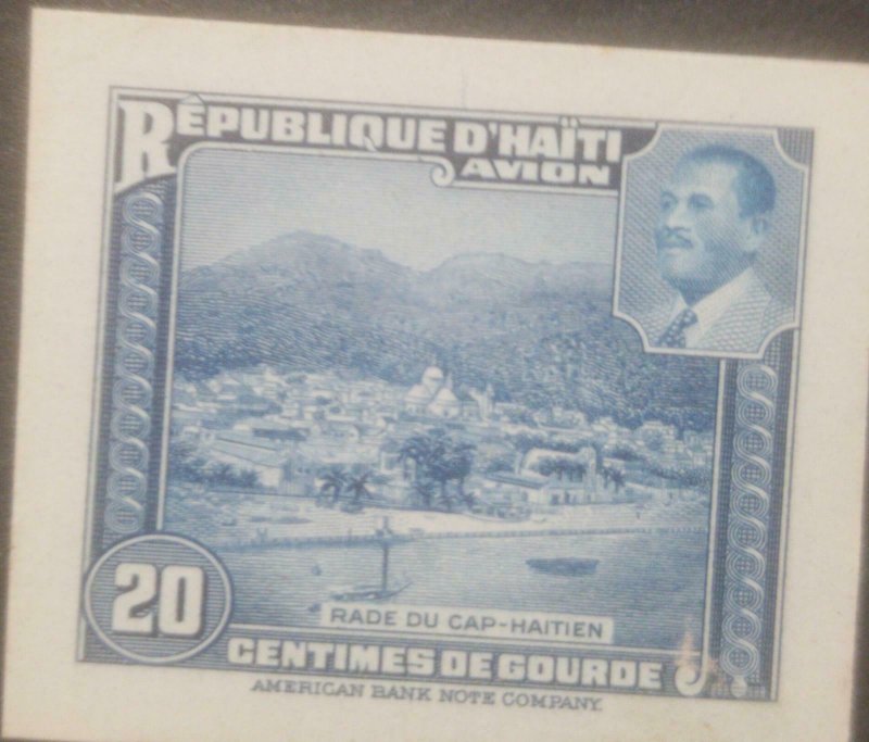 L) 1953 HAITI, ABN DIE PROOFS, AMERICAN BANK NOTE, RADE OF CAP-HAITIEN, BLUE, 20 