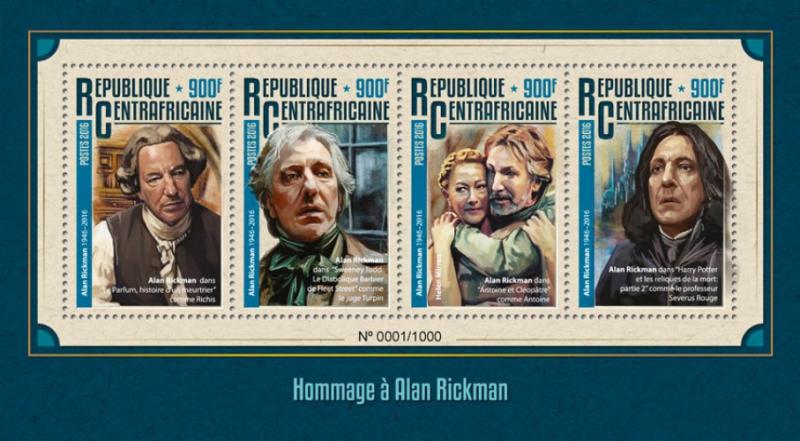 C A R - 2016 - Tribute to Alan Rickman - Perf 4v Sheet-M N H