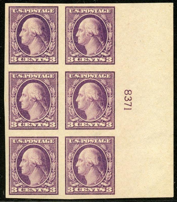 UNITED STATES 3c WASHINGTON  SCOTT#484  IMPERF PLATE BLOCK OF SIX MINT NH