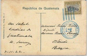 50346 - GUATEMALA - POSTAL HISTORY -  Blue postmark on POSTCARD to BELGIUM 1922