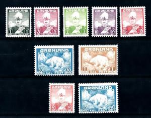 [94306] Greenland 1938-1946 King Christian Polar Bear Scott 1-9  MNH