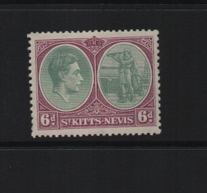 St Kitts & Nevis 1938 SG74 6d 13x12 perf ordinary paper unmounted mint